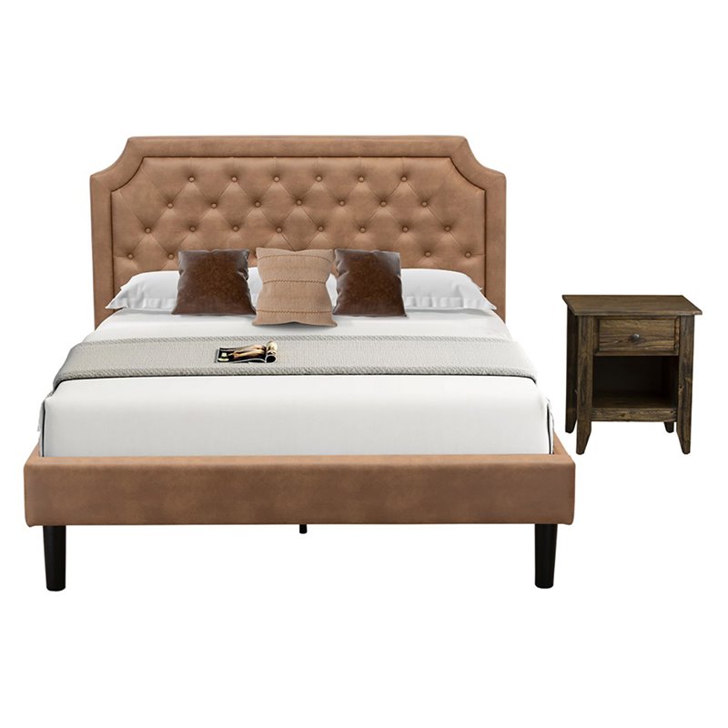 East West Furniture Granbury 2-Piece Wooden Queen Bedroom Set in Brown/Jacobean