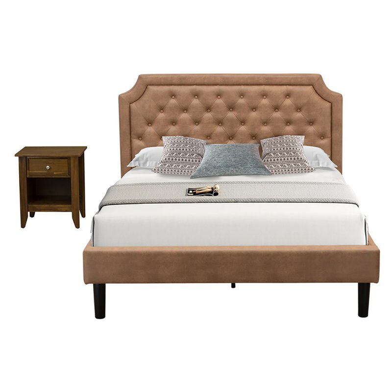 East West Furniture Granbury 2-Piece Wooden Queen Bedroom Set in Brown/Walnut