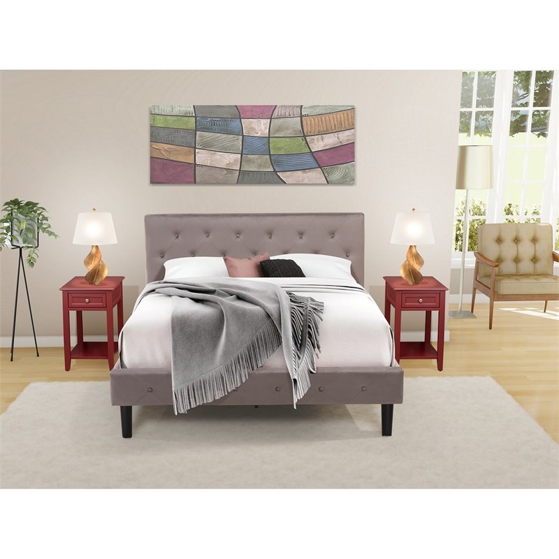 East West Furniture Nolan 3 Pieces Wood Queen Bedroom Set in Brown/Burgundy