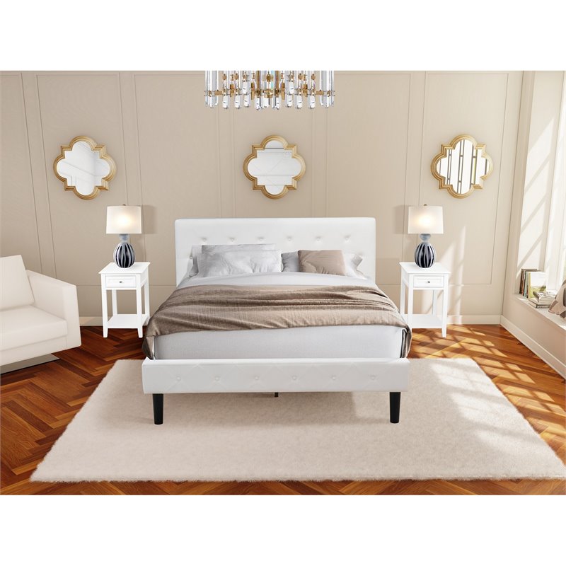 East West Furniture Nolan 3 Pieces Wood Queen Bedroom Set in White