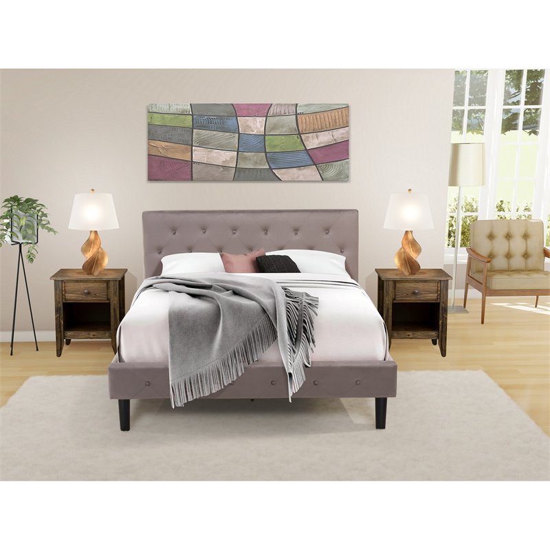 East West Furniture Nolan 3-Piece Wood Queen Bedroom Set in Brown/Jacobean