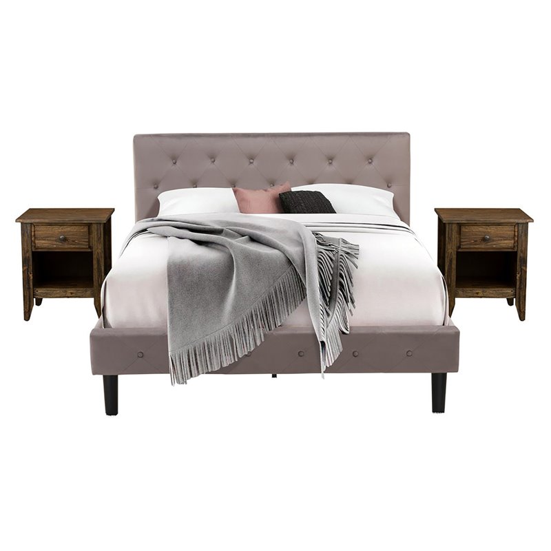 East West Furniture Nolan 3-Piece Wood Queen Bedroom Set in Brown/Jacobean