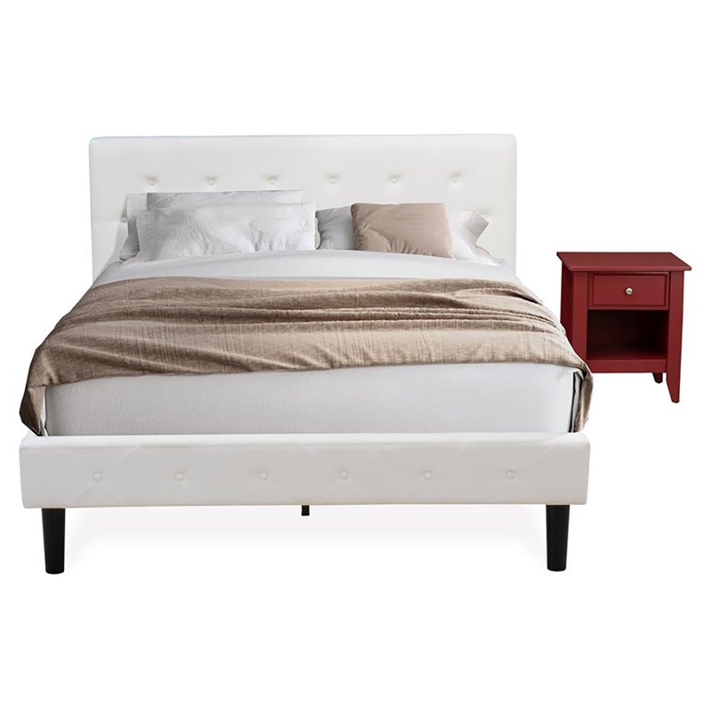 East West Furniture Nolan 2-Piece Wood Queen Bedroom Set in White and Burgundy
