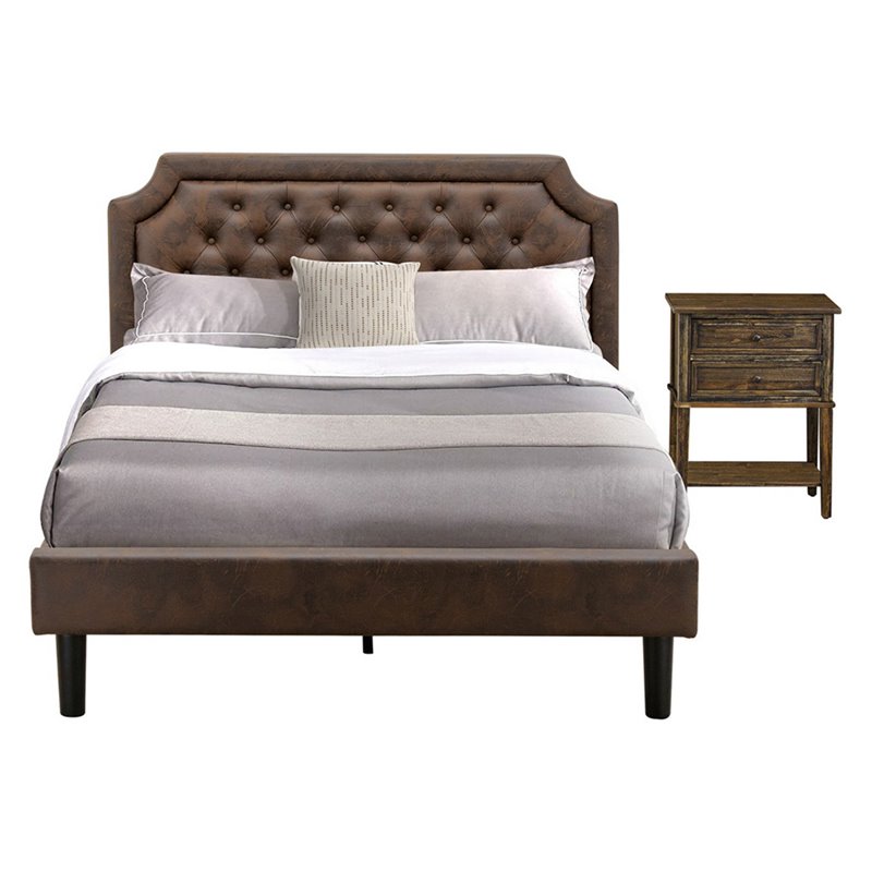 East West Furniture Granbury 2-Piece Wood Queen Bedroom Set in Jacobean/Brown