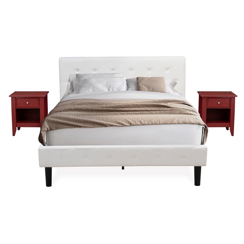 East West Furniture Nolan 3-Piece Wood Queen Bedroom Set in White and Burgundy