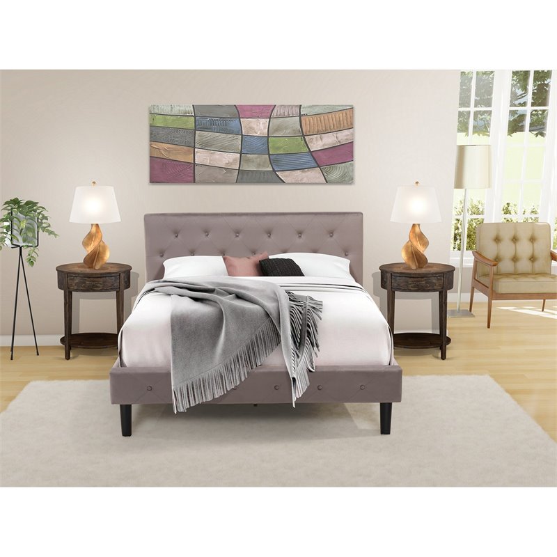 East West Furniture Nolan 3-Piece Wood Queen Bedroom Set in Taupe Brown/Jacobean