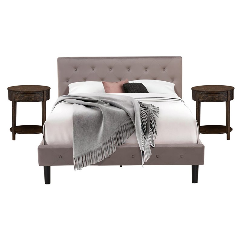 East West Furniture Nolan 3-Piece Wood Queen Bedroom Set in Taupe Brown/Jacobean