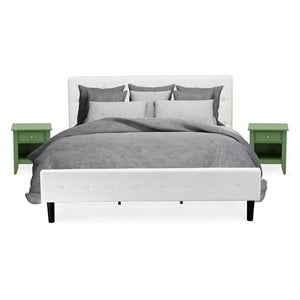 East West Furniture Nolan 3-Piece Wood King Bedroom Set in White/Clover Green