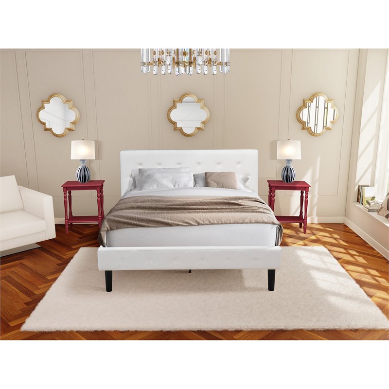 East West Furniture Nolan 3 Pieces Wood Queen Bedroom Set in White/Burgundy