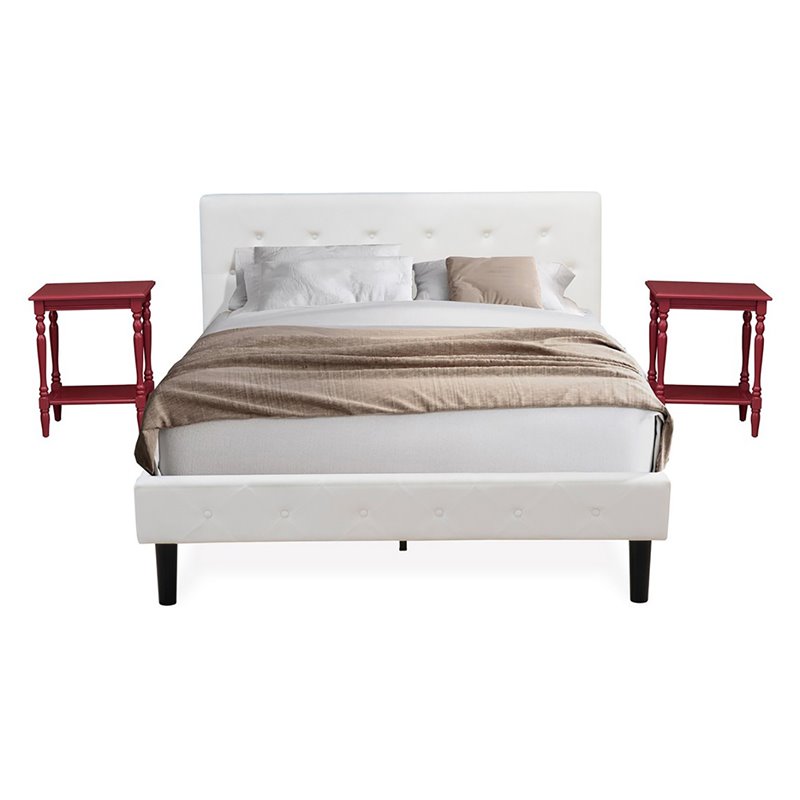 East West Furniture Nolan 3 Pieces Wood Queen Bedroom Set in White/Burgundy