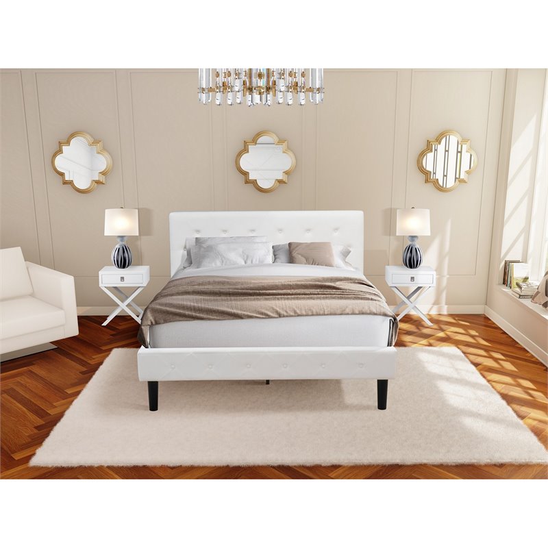 East West Furniture Nolan 3-Piece Wooden Queen Bedroom Set in White