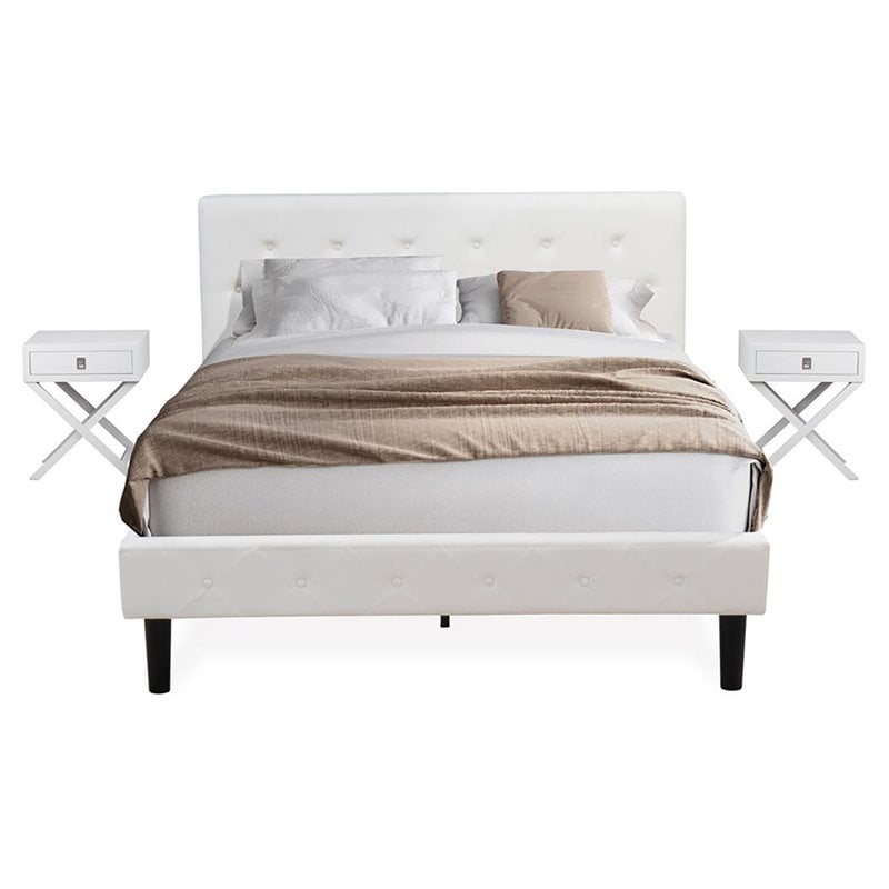 East West Furniture Nolan 3-Piece Wooden Queen Bedroom Set in White