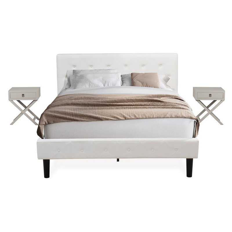 East West Furniture Nolan 3-Piece Wooden Queen Bedroom Set in White/Urban Gray