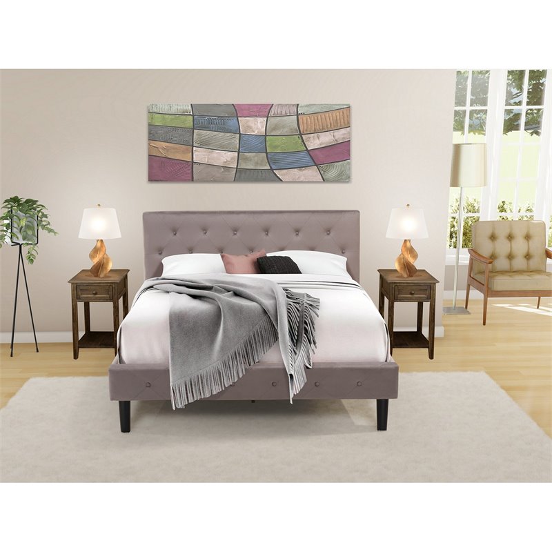 East West Furniture Nolan 3 Pieces Wood Queen Bedroom Set in Brown/Jacobean