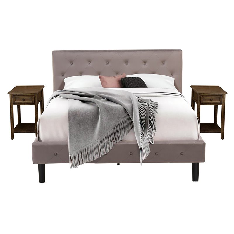 East West Furniture Nolan 3 Pieces Wood Queen Bedroom Set in Brown/Jacobean