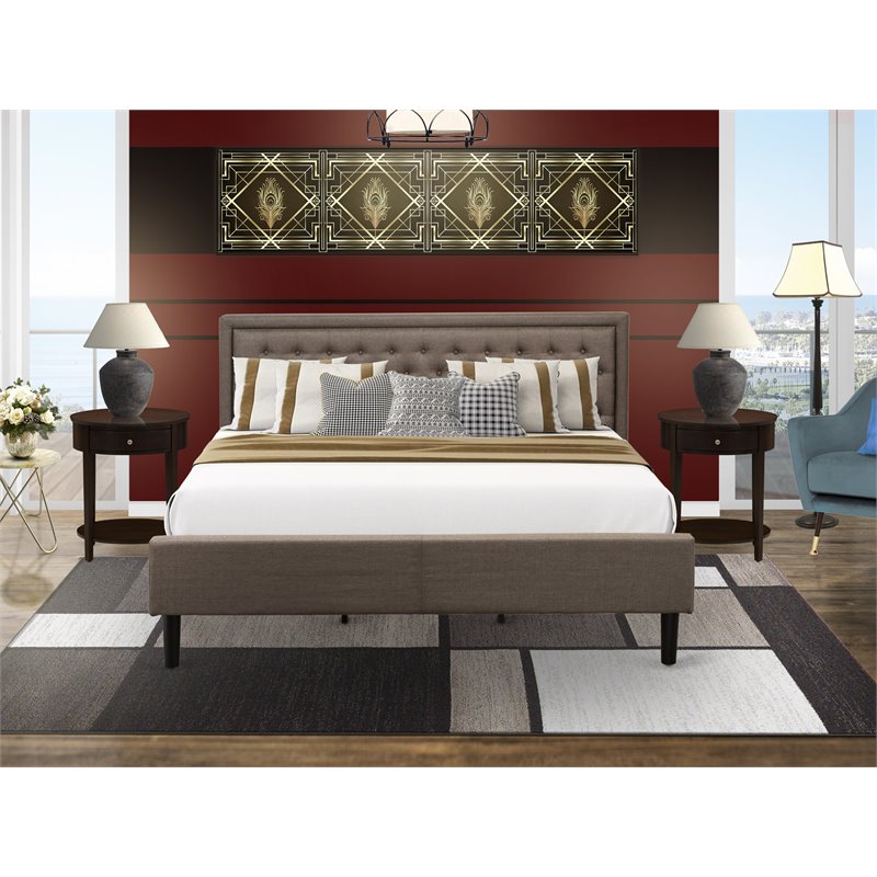 East West Furniture Kendall 3-Piece Wood King Bedroom Set in Brown/Mahogany