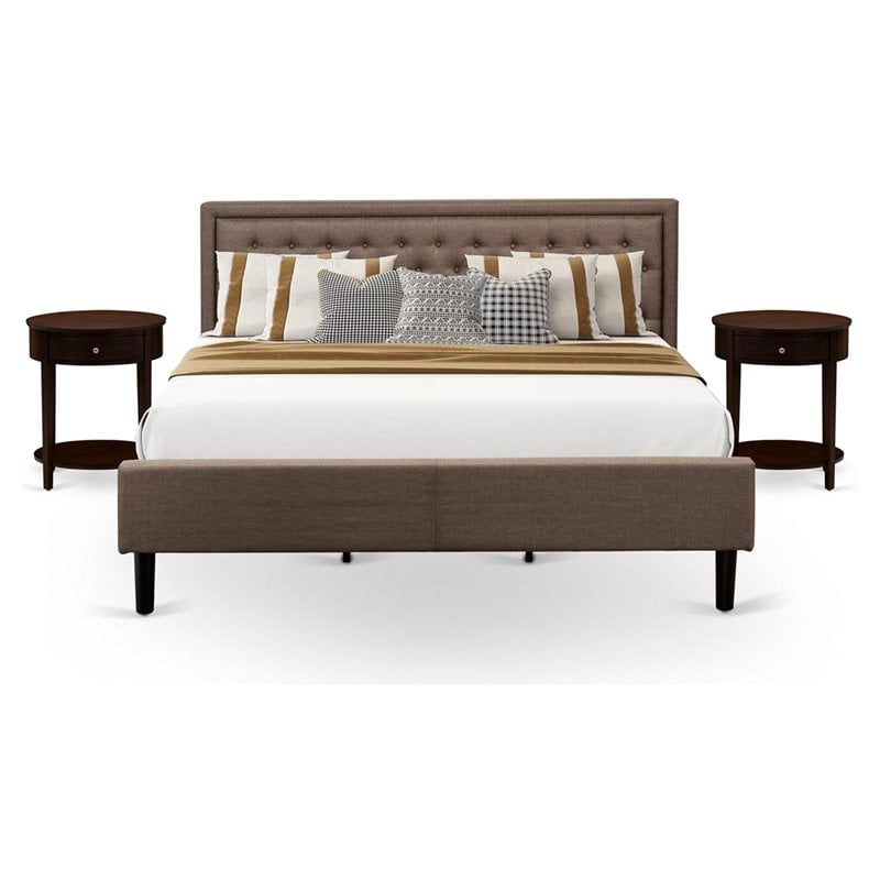 East West Furniture Kendall 3-Piece Wood King Bedroom Set in Brown/Mahogany