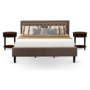 East West Furniture Kendall 3-Piece Wood King Bedroom Set in Brown/Mahogany