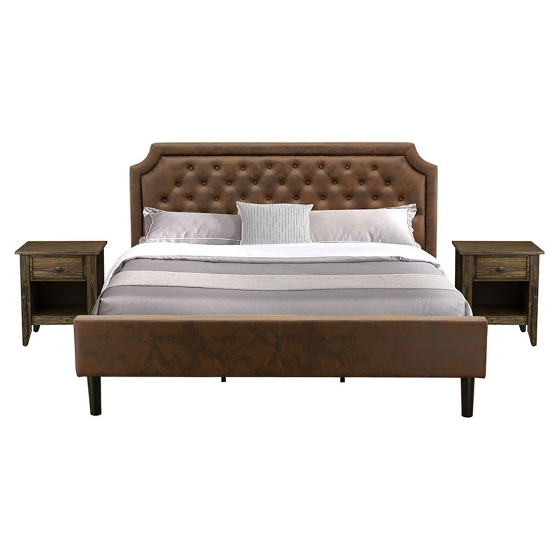 East West Furniture Granbury 3-Piece Wood King Bedroom Set in Brown & Jacobean