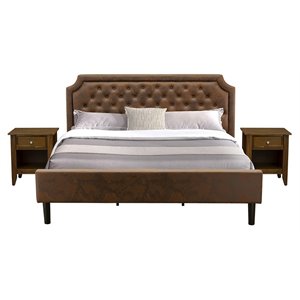 East West Furniture Granbury 3-Piece Wood King Bedroom Set in Brown & Walnut
