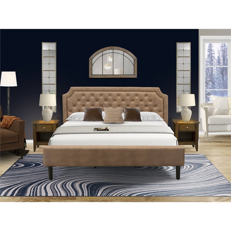 East West Furniture Granbury 3 Pieces Wood King Bedroom Set in Brown & Walnut