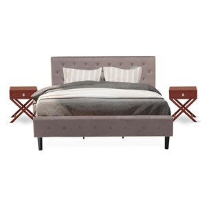 East West Furniture Nolan 3-Piece Wood King Bedroom Set in Brown/Burgundy