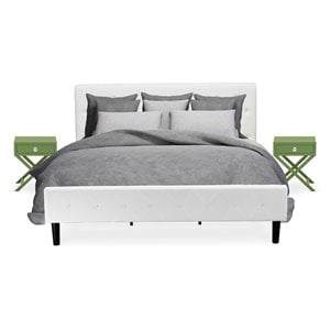 East West Furniture Nolan 3 Pieces Wood King Bedroom Set in White/Clover Green