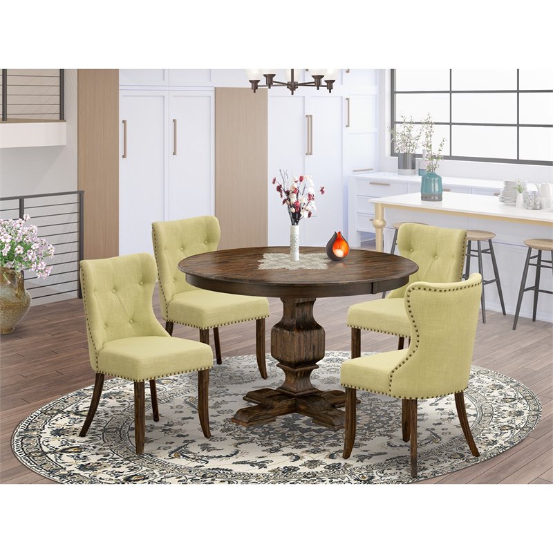 East West Furniture Ferris 5-Piece Wooden Dining Set in Limelight Beige/Jacobean
