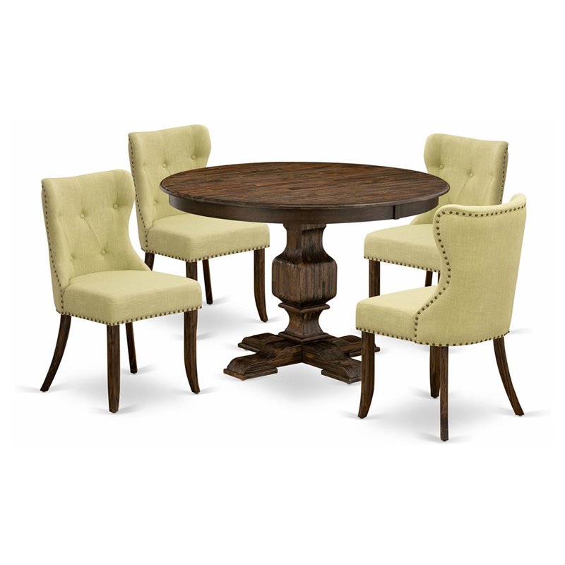 East West Furniture Ferris 5-Piece Wooden Dining Set in Limelight Beige/Jacobean