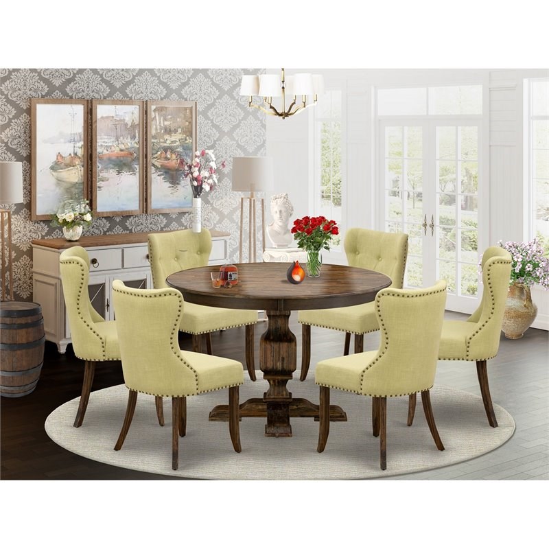 East West Furniture Ferris 7-Piece Wooden Dining Set in Limelight Beige/Jacobean