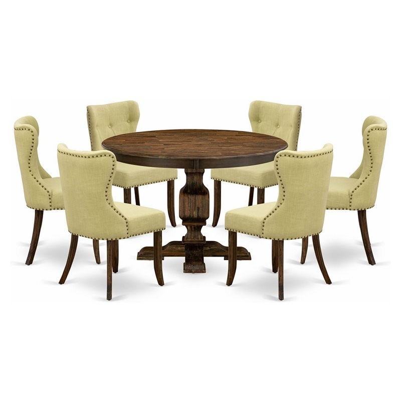 East West Furniture Ferris 7-Piece Wooden Dining Set in Limelight Beige/Jacobean