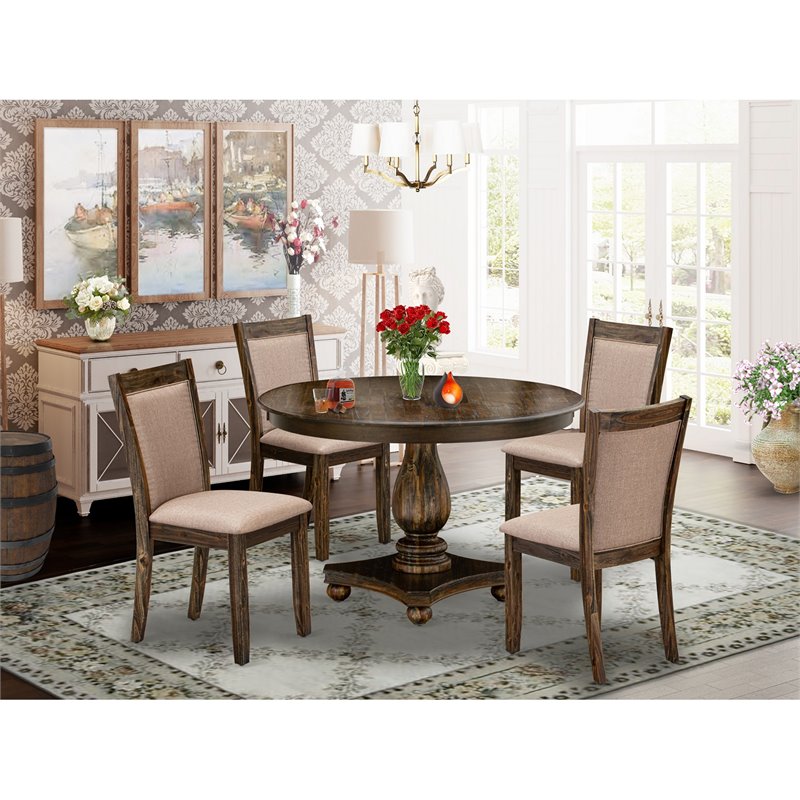 East West Furniture Ferris 5-Piece Wooden Dining Set in Jacobean/Dark Khaki Gray