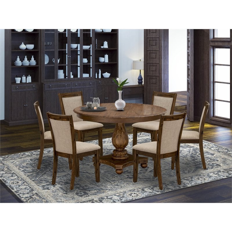 East West Furniture Ferris 7-Piece Wooden Dining Set in Light Tan/Antique Walnut