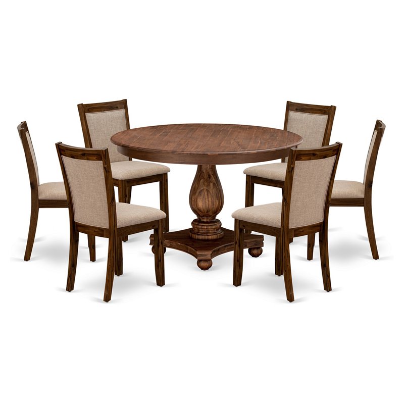 East West Furniture Ferris 7-Piece Wooden Dining Set in Light Tan/Antique Walnut