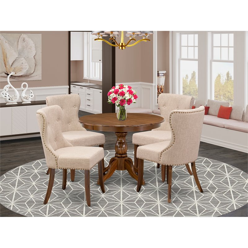 East West Furniture Antique 5-Piece Wooden Dining Set in Walnut/Light Tan