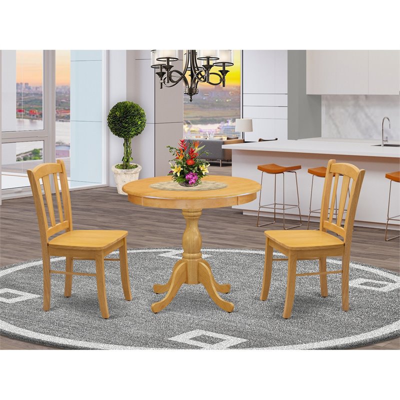 East West Furniture Antique 3-Piece Solid Wooden Dining Set in Oak