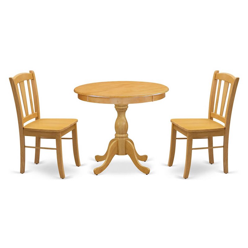 East West Furniture Antique 3-Piece Solid Wooden Dining Set in Oak