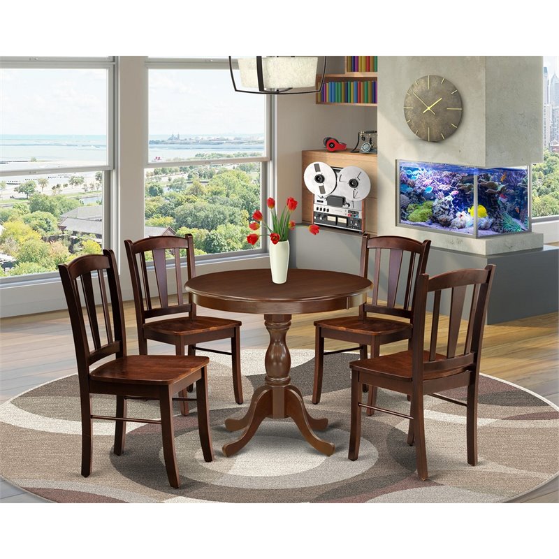 East West Furniture Antique 5-Piece Solid Wooden Dining Set in Mahogany