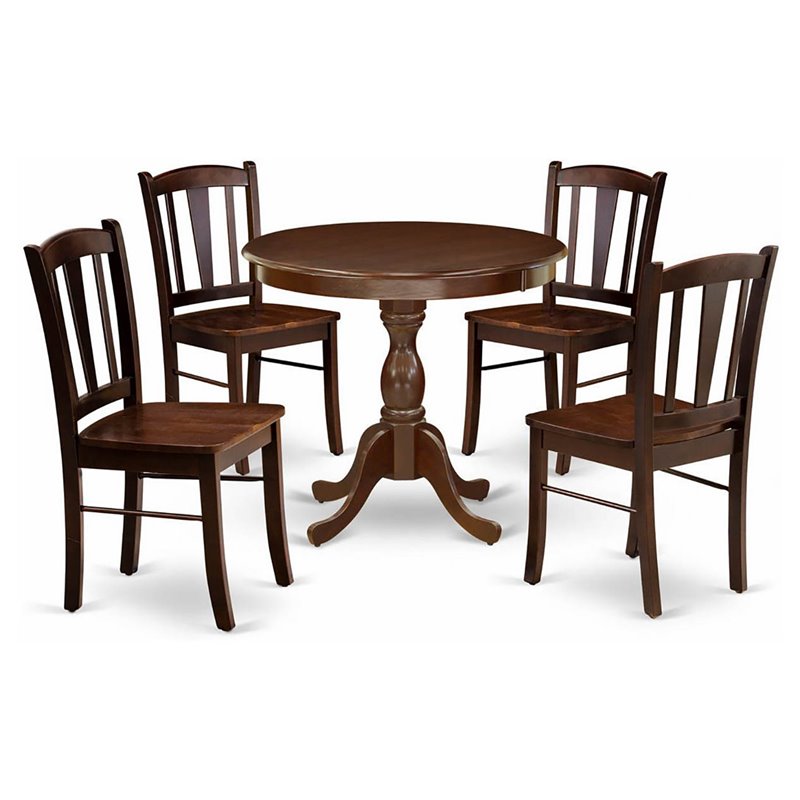 East West Furniture Antique 5-Piece Solid Wooden Dining Set in Mahogany