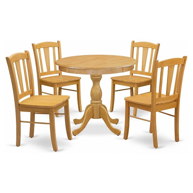 East West Furniture Antique 5-Piece Solid Wooden Dining Set in Oak