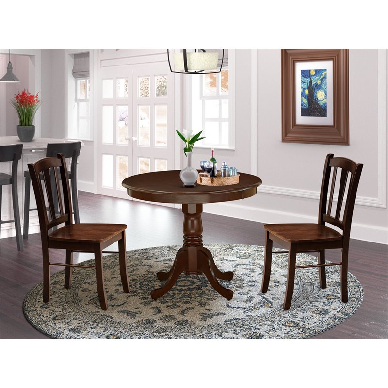 East West Furniture Antique 3-Piece Wooden Dining Set in Mahogany