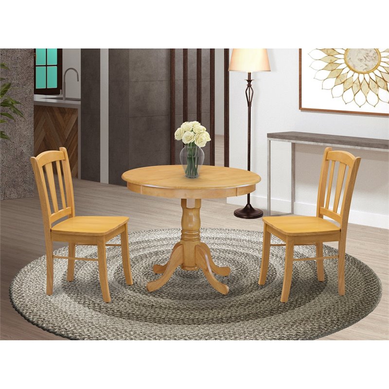 East West Furniture Antique 3-Piece Wooden Dining Set in Oak