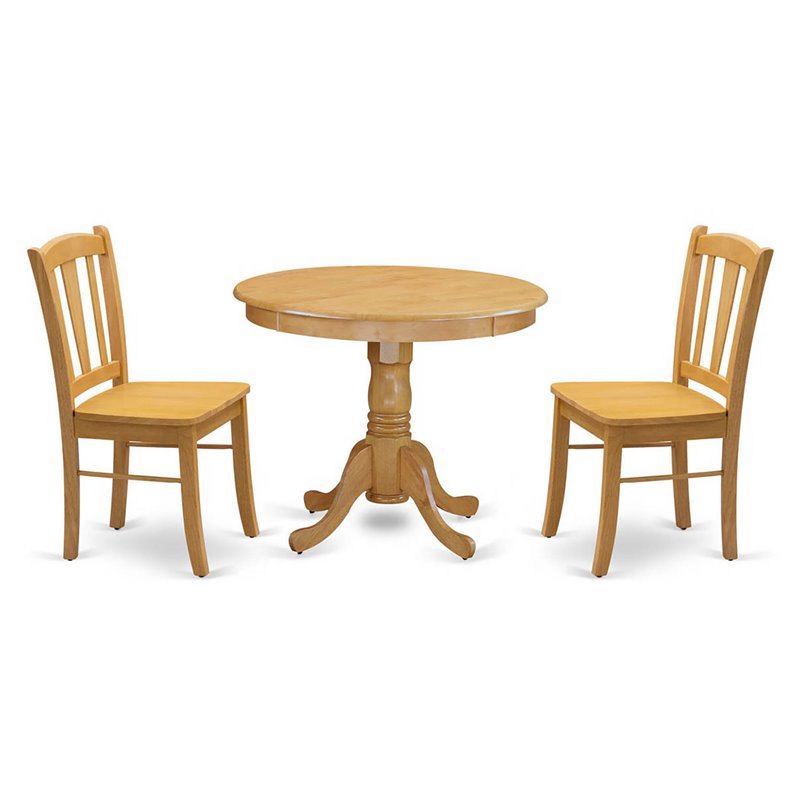 East West Furniture Antique 3-Piece Wooden Dining Set in Oak