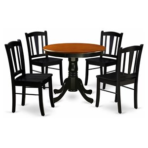 East West Furniture Antique 5-Piece Wooden Dining Set in Black/Cherry