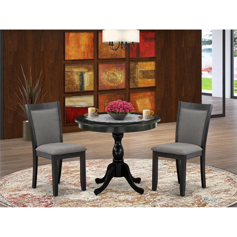 East West Furniture Antique 3-Piece Wooden Dining Set in Dark Gotham Gray/Black