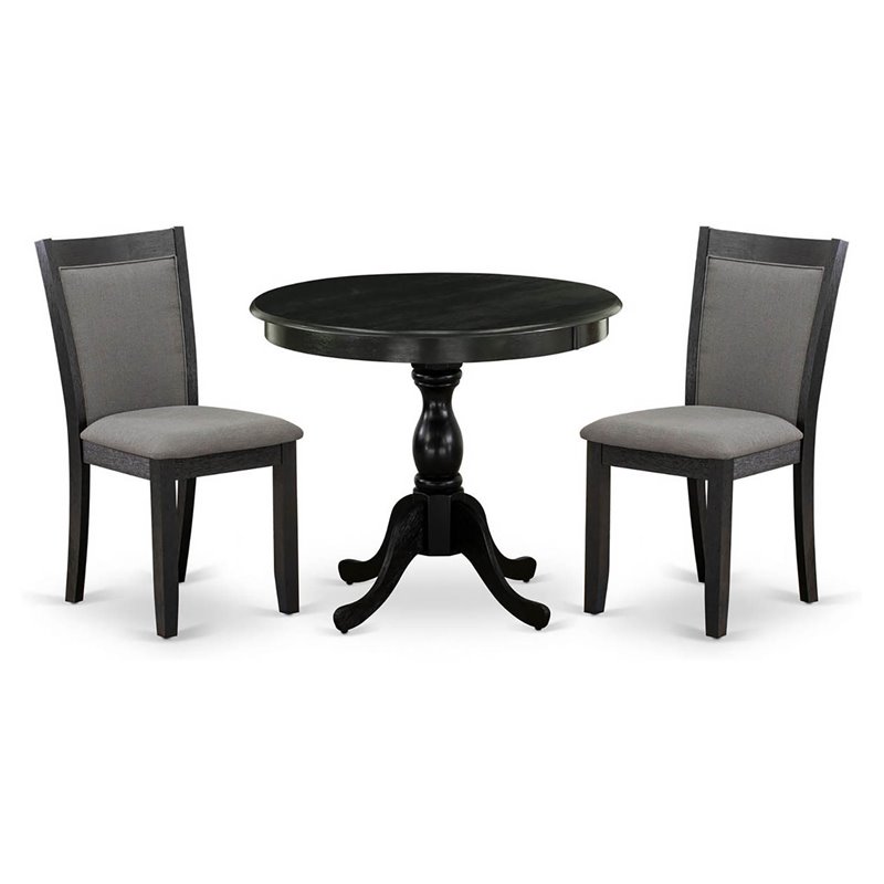 East West Furniture Antique 3-Piece Wooden Dining Set in Dark Gotham Gray/Black