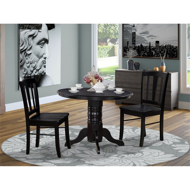 East West Furniture Shelton 3-Piece Wooden Dining Set in Black