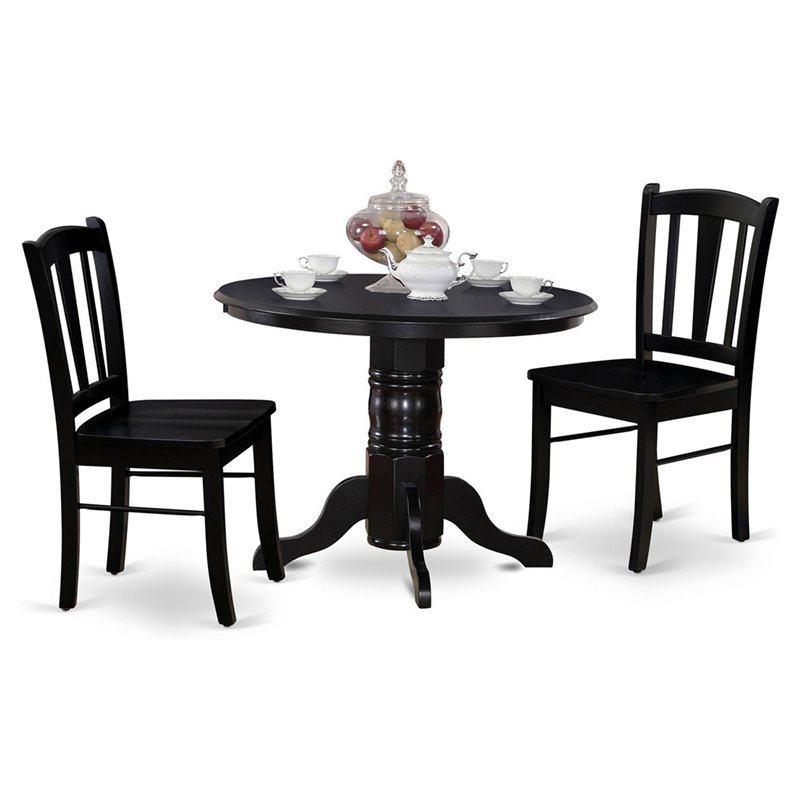 East West Furniture Shelton 3-Piece Wooden Dining Set in Black