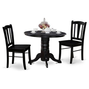 East West Furniture Shelton 3-Piece Wooden Dining Set in Black