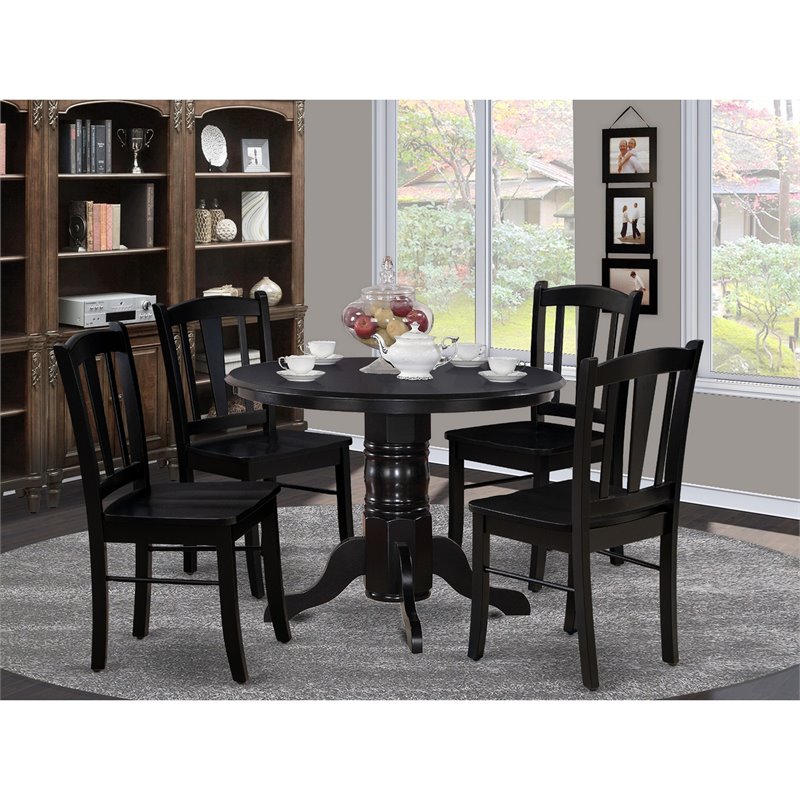 East West Furniture Shelton 5-Piece Wooden Dining Set in Black